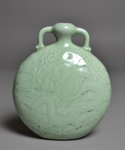 Chinese Celedon Moon Flask with