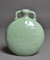 Chinese Celedon Moon Flask wit