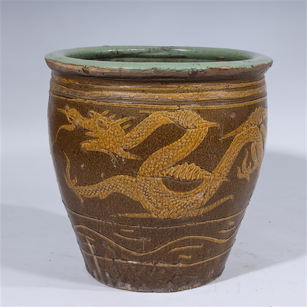 Chinese ceramic dragon jar; some