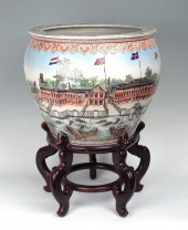 CHINESE CERAMIC KOI BOWL ON ST