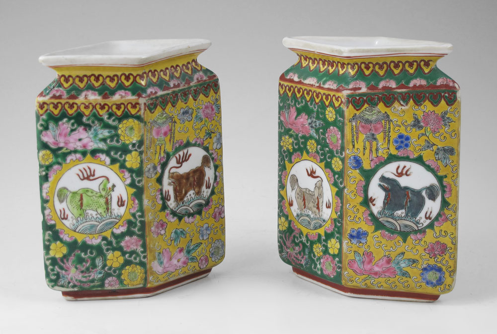 CHINESE CERAMIC RHOMBUS FORM VASES: