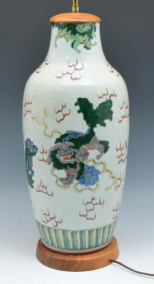 CHINESE CERAMIC VASE/LAMP WITH FU