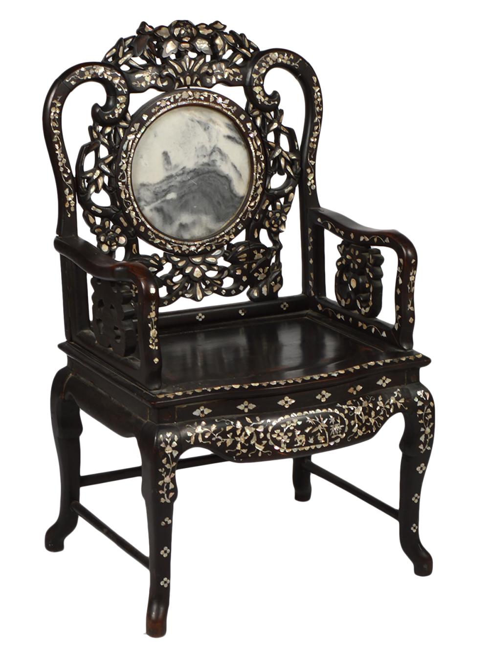 CHINESE CHAIR WITH MOP INLAYS &
