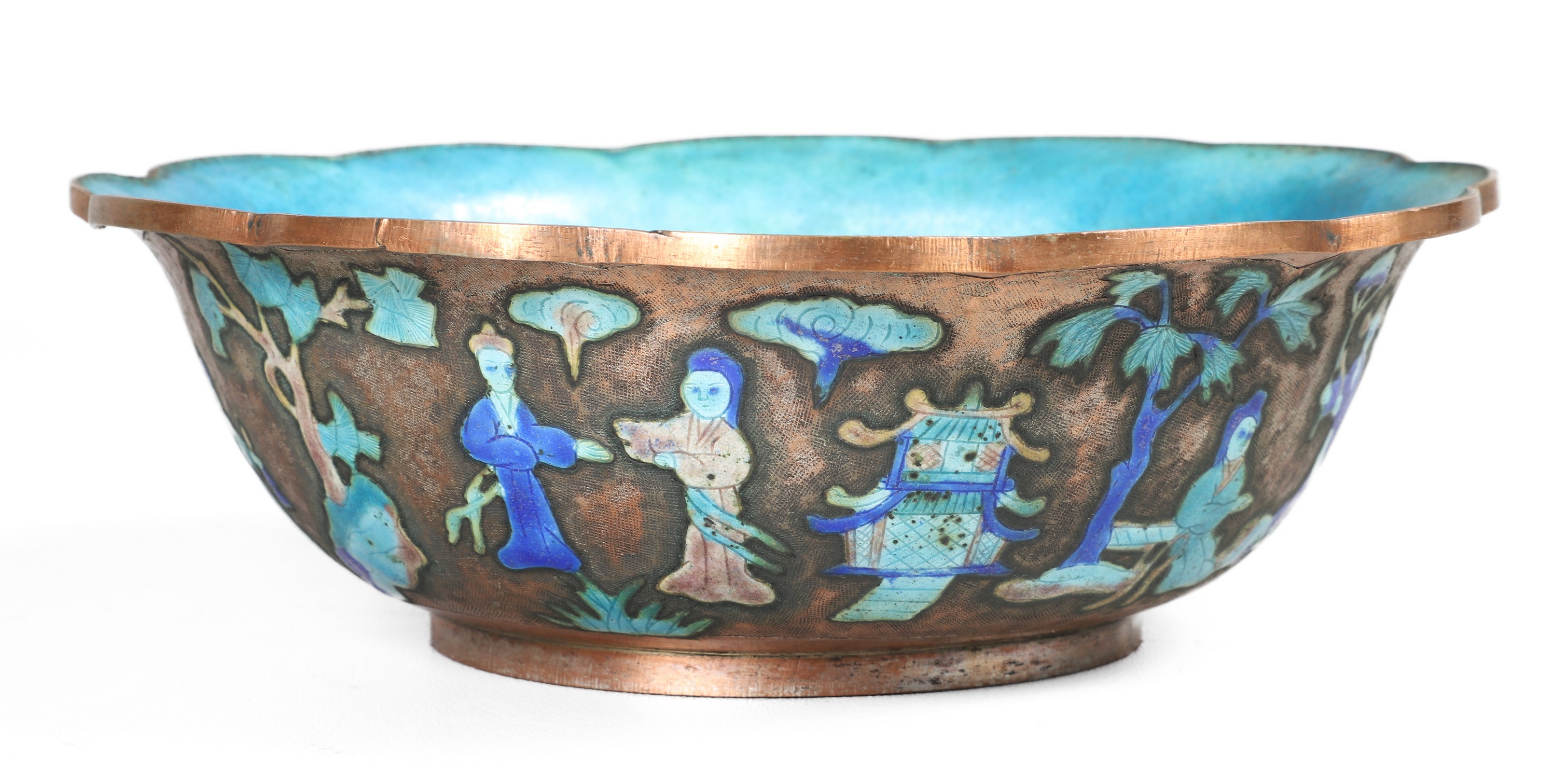 Chinese champleve bowl, figural