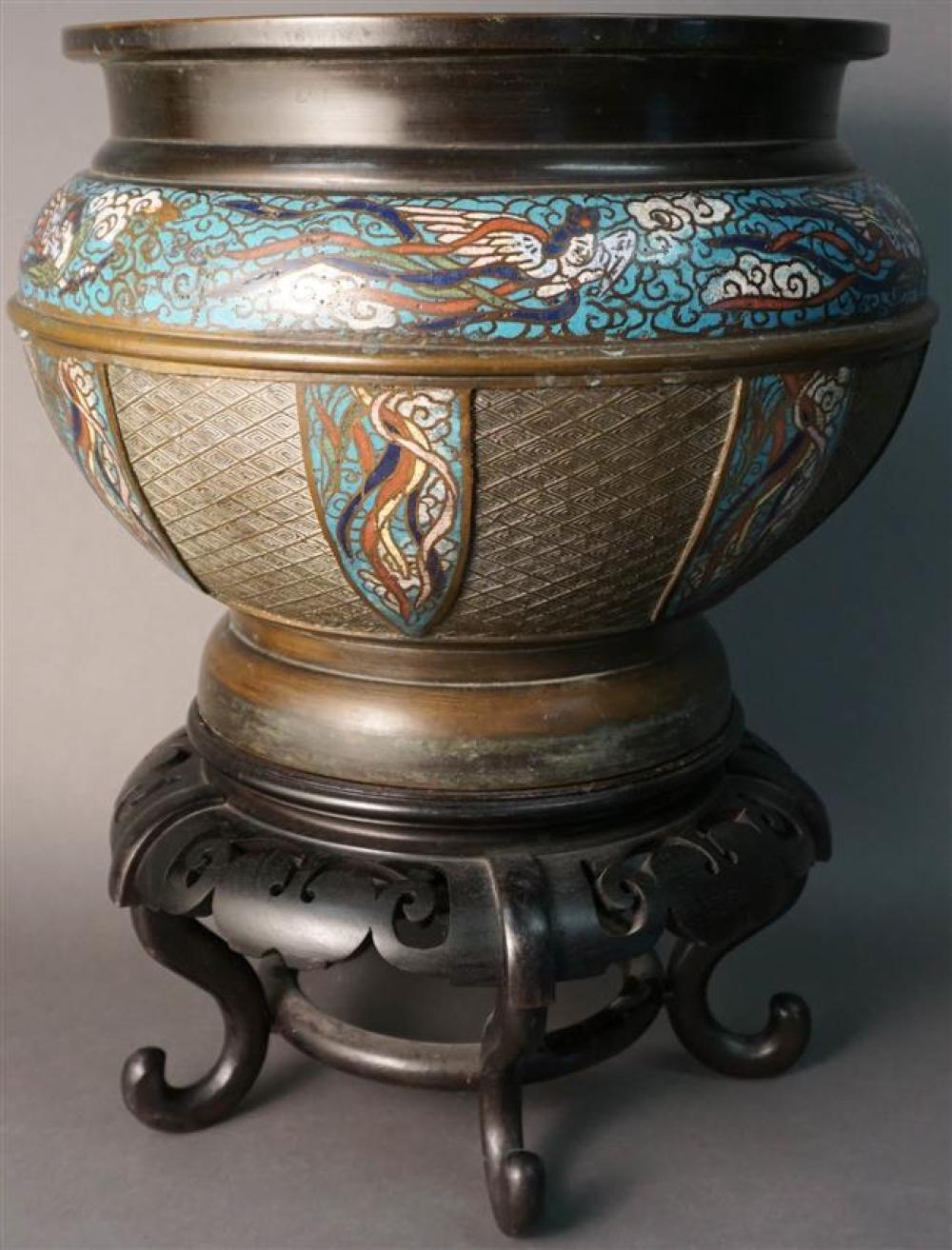 CHINESE CHAMPLEVE ENAMEL AND BRONZE