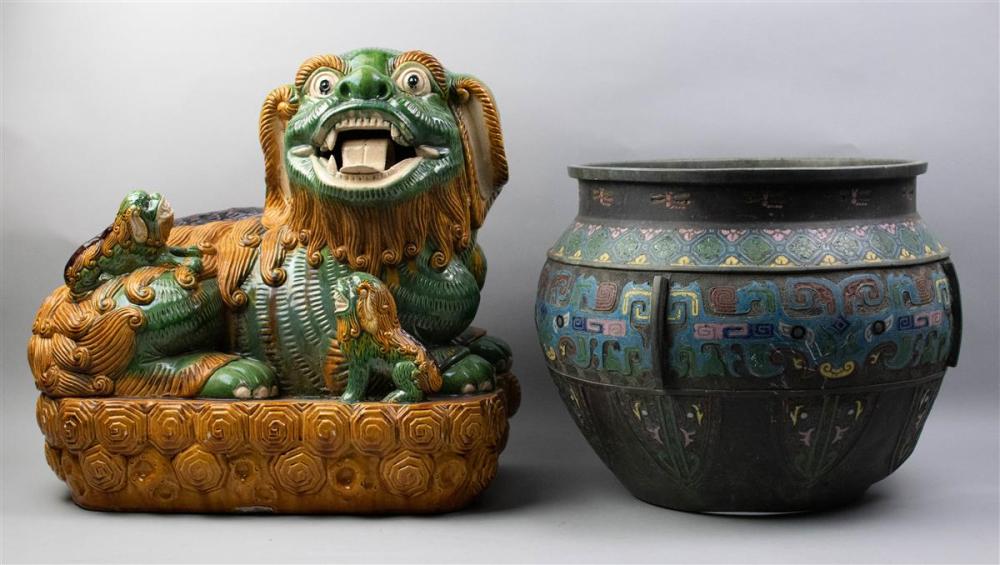 CHINESE CHAMPLEVE JARDINIERE AND