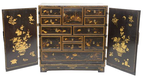 CHINESE CHINOISERIE CABINET BLACK