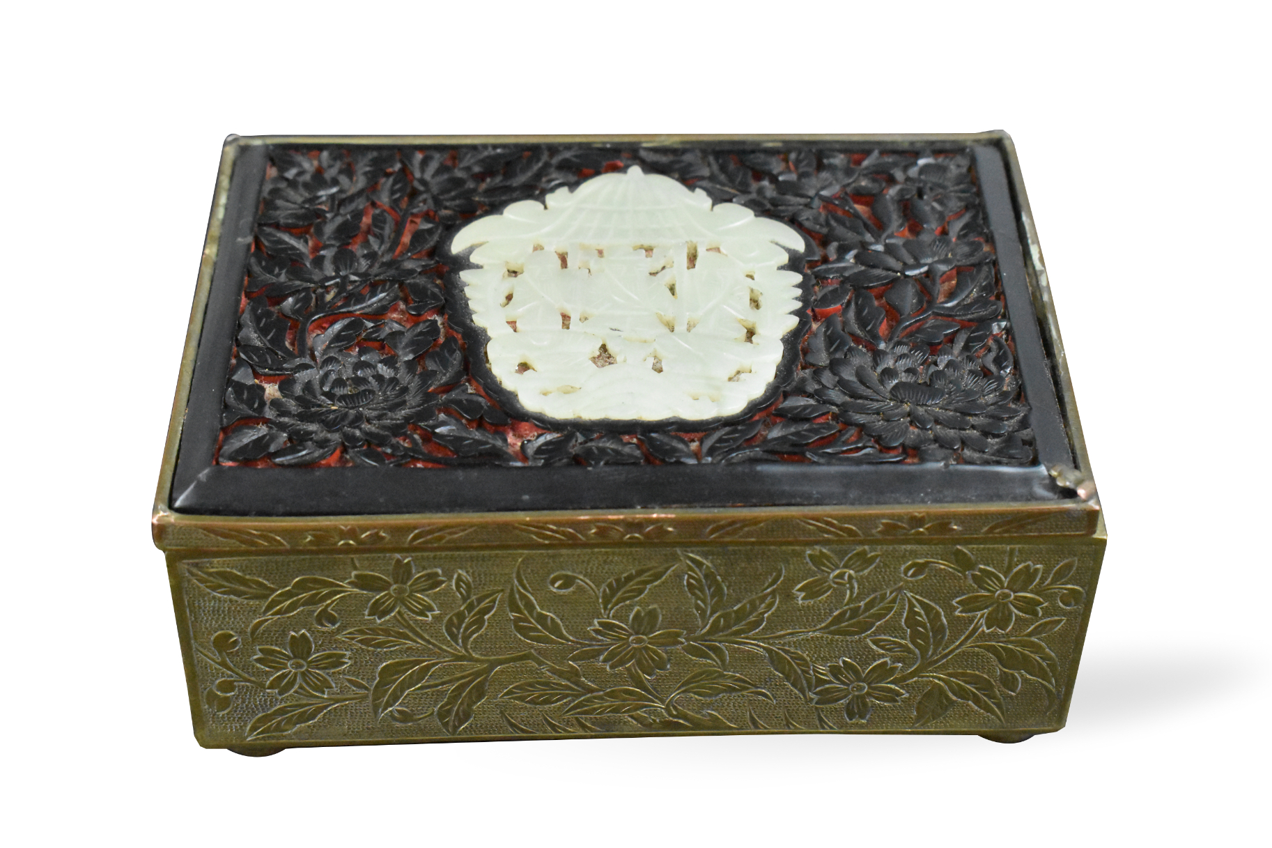 CHINESE CINNABAR BOX INLAID W/