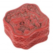 CHINESE CINNABAR CARVED BOX WI