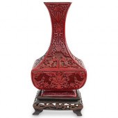 CHINESE CINNABAR CARVED VASE W