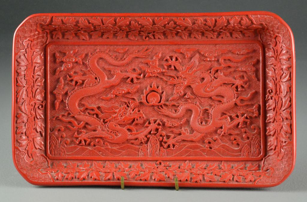 Chinese Cinnabar Dragon TrayA
