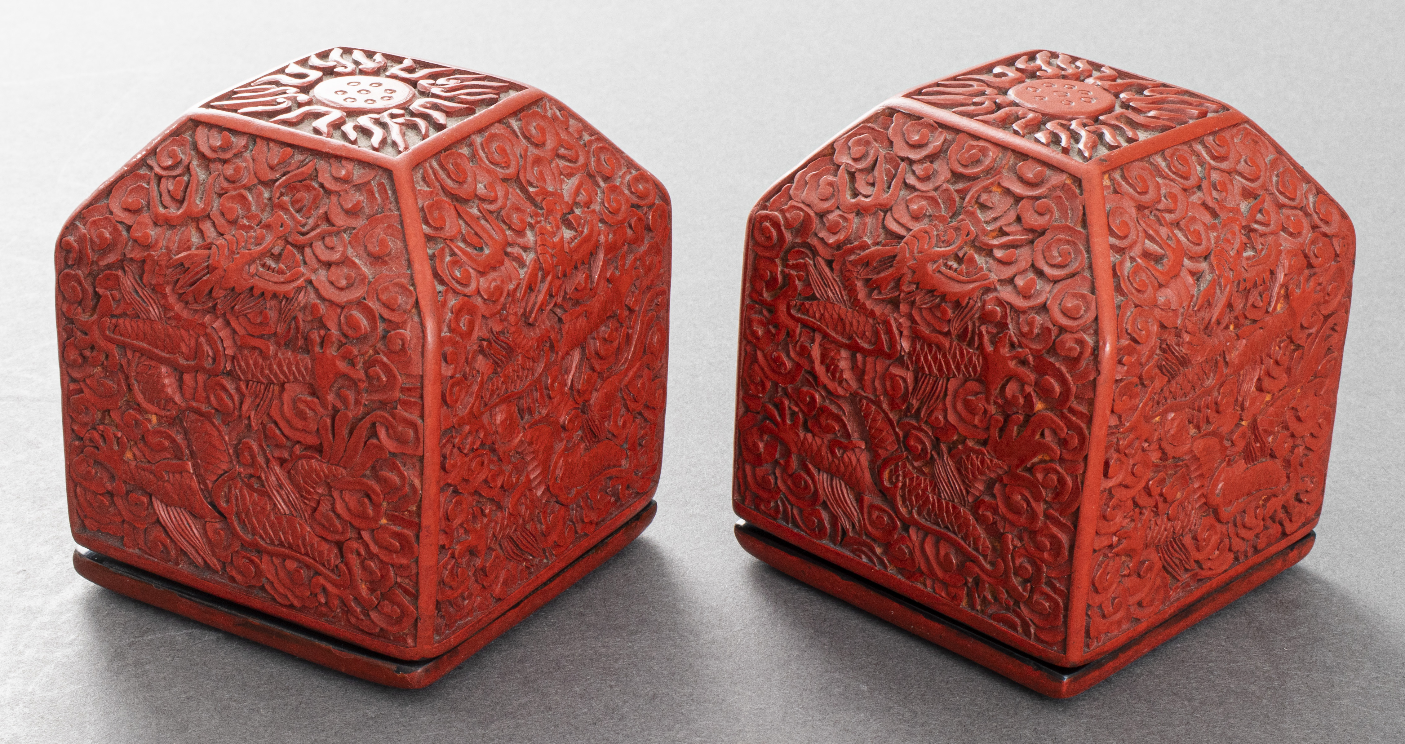CHINESE CINNABAR LACQUER BOXES W