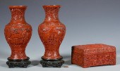 CHINESE CINNABAR VASES & BOX1s
