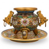 CHINESE CLOISONNE CENSER & DIS