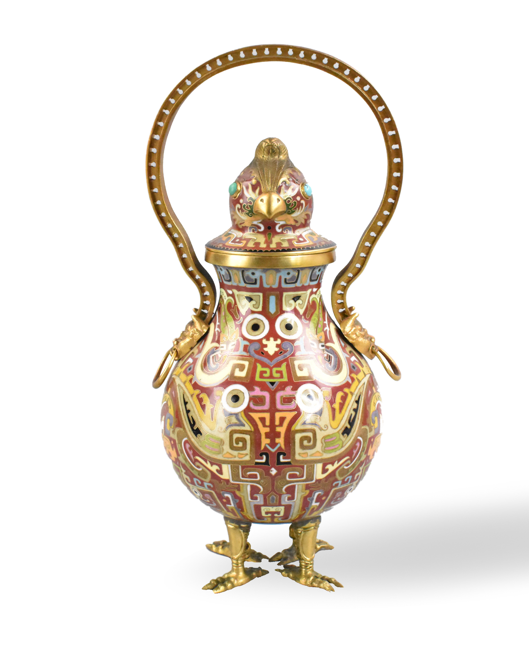 CHINESE CLOISONNE COVERED VASE W/