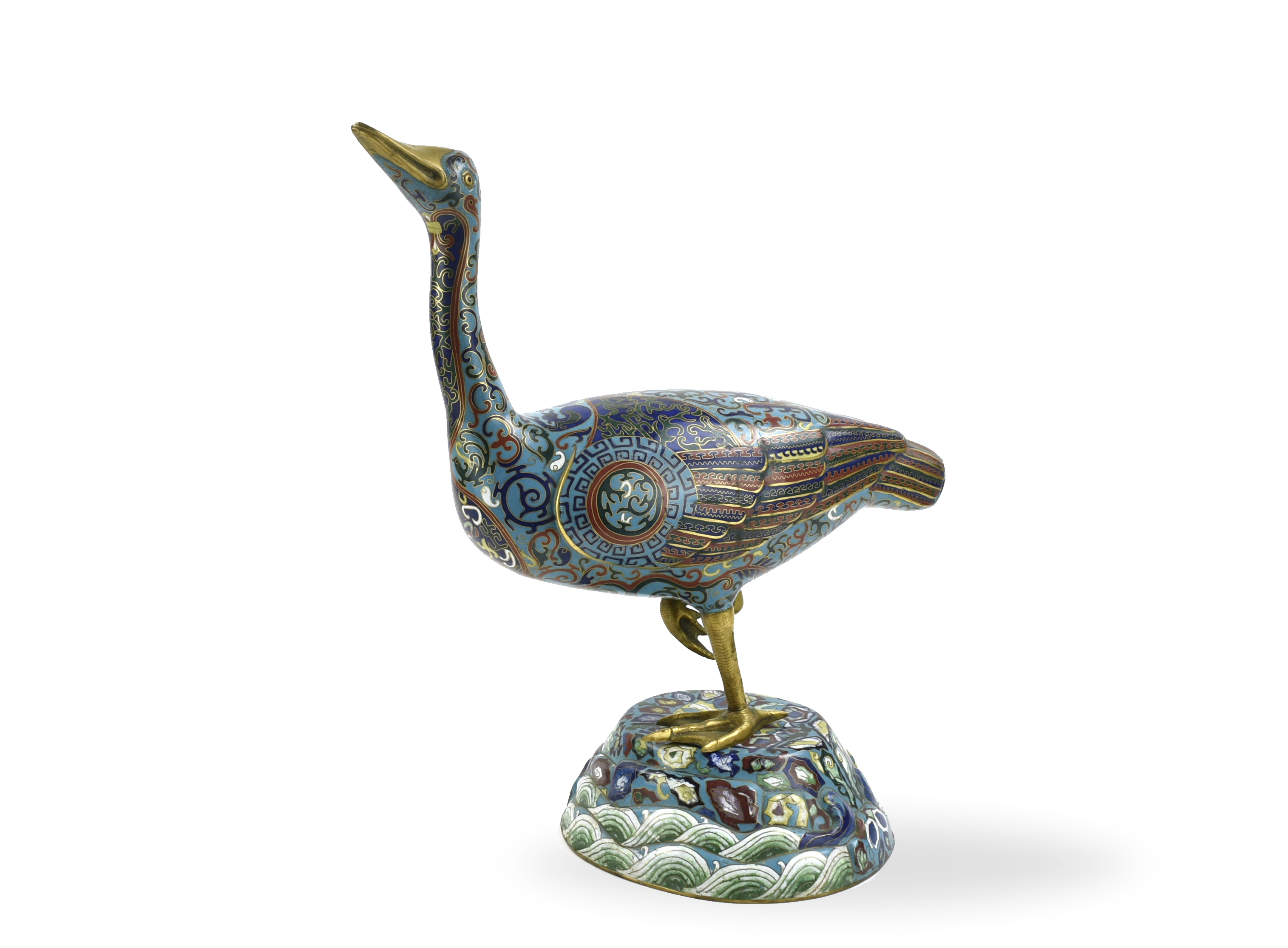 CHINESE CLOISONNE CRANE STATUE a