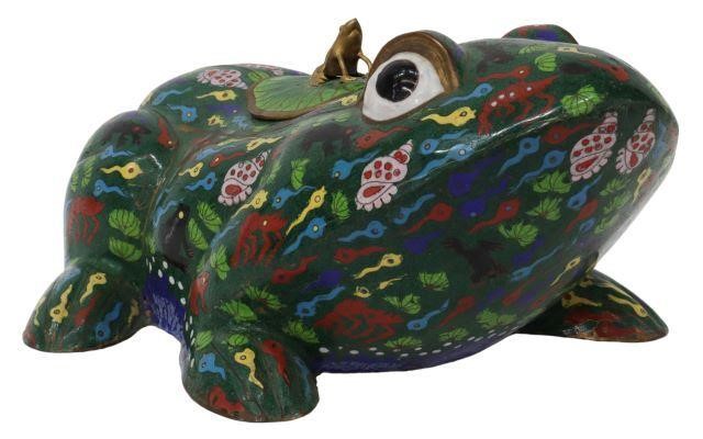 CHINESE CLOISONNE ENAMEL FROG TABLE