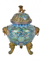 CHINESE CLOISONNE FOOTED CENSE