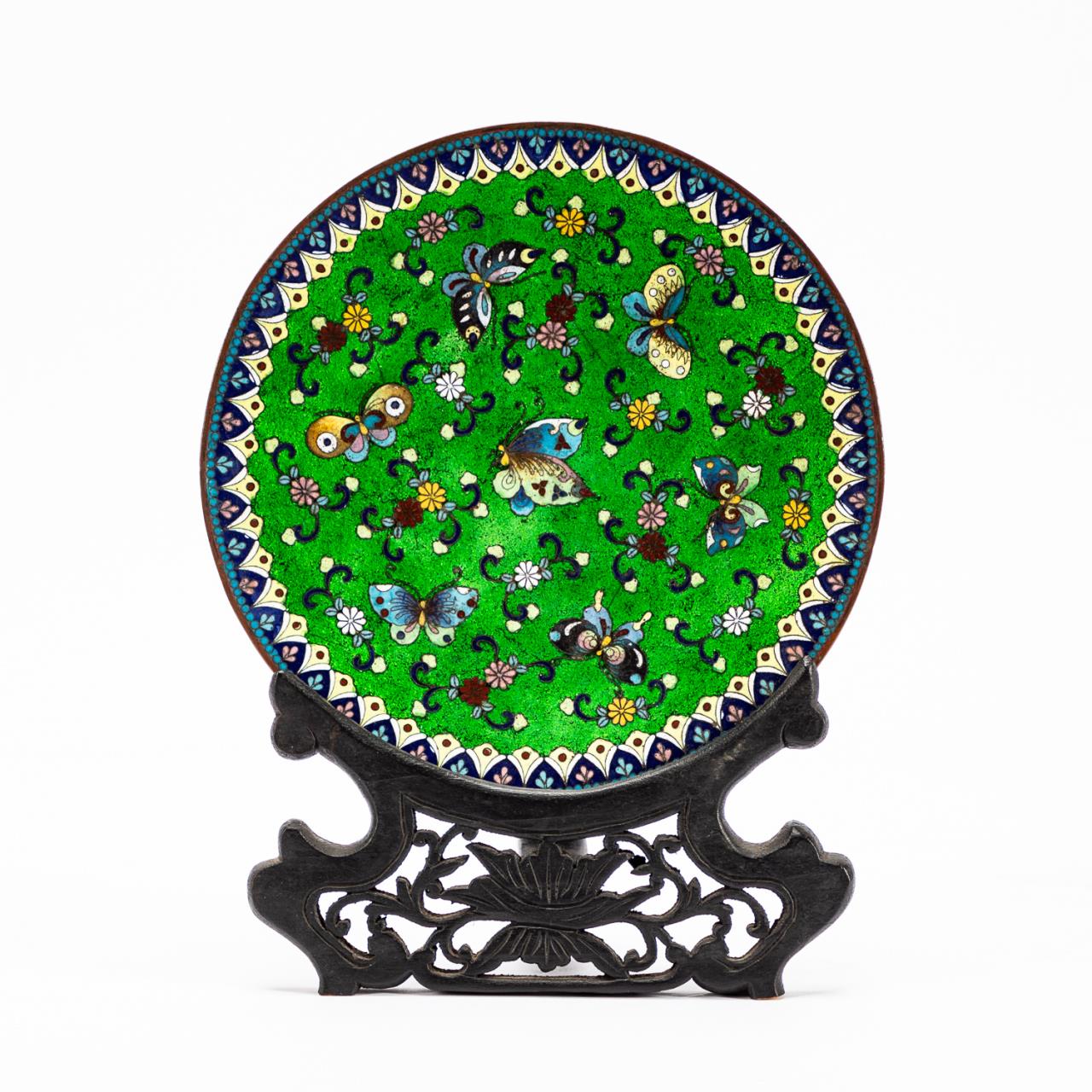 CHINESE CLOISONNE GREEN BUTTERFLY