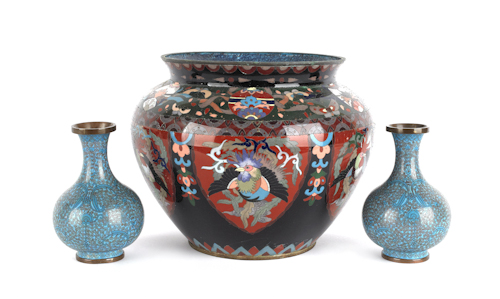 Chinese cloisonné jardini??re 9" h.