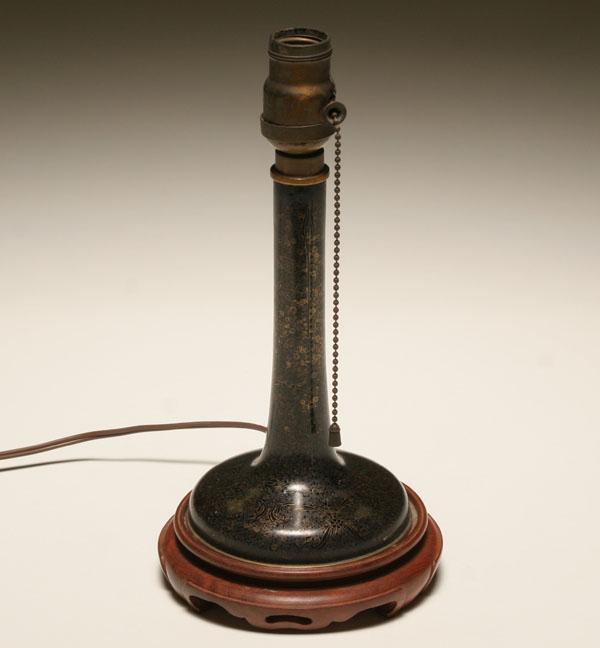 Chinese cloisonne lamp on carved