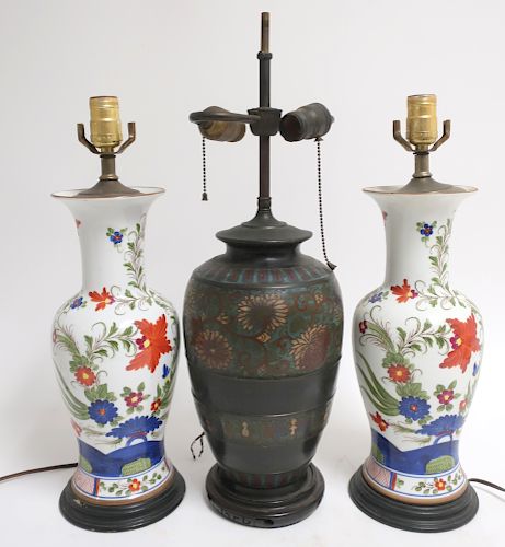 CHINESE CLOISONNE LAMP & PR
