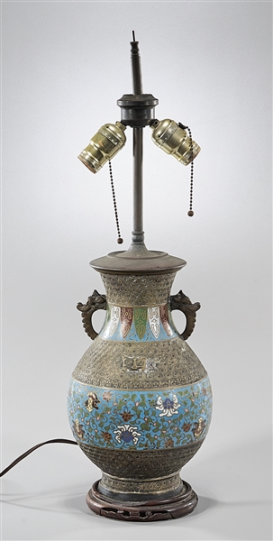 Chinese cloisonne metal lamp; on