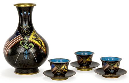 Chinese Cloisonne Vase and Six Cups