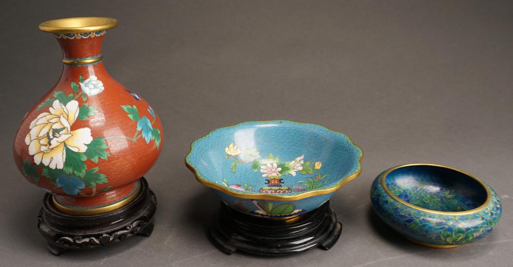 CHINESE CLOISONNE VASE AND TWO