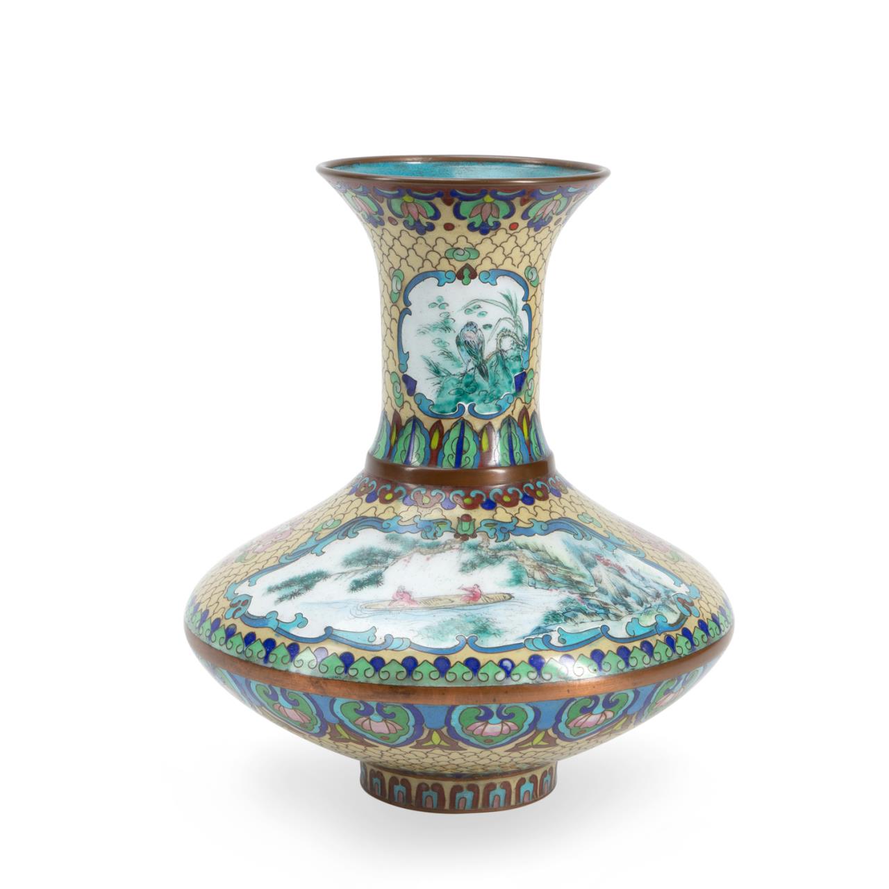 CHINESE CLOISONNE VASE W/ LANDSCAPE