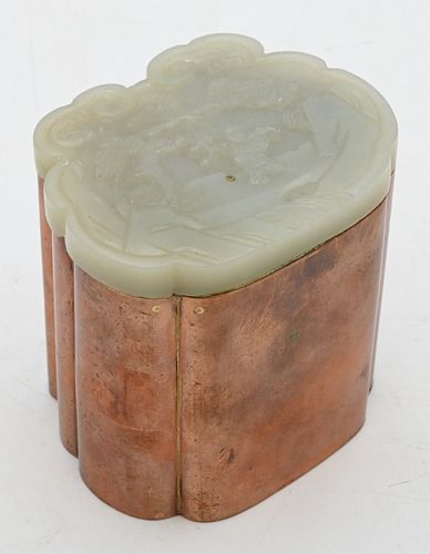 CHINESE COPPER AND JADE BOX WHITE