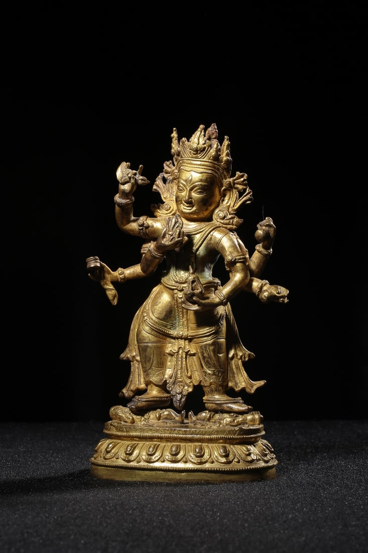 CHINESE COPPER GILDED SIX ARMED