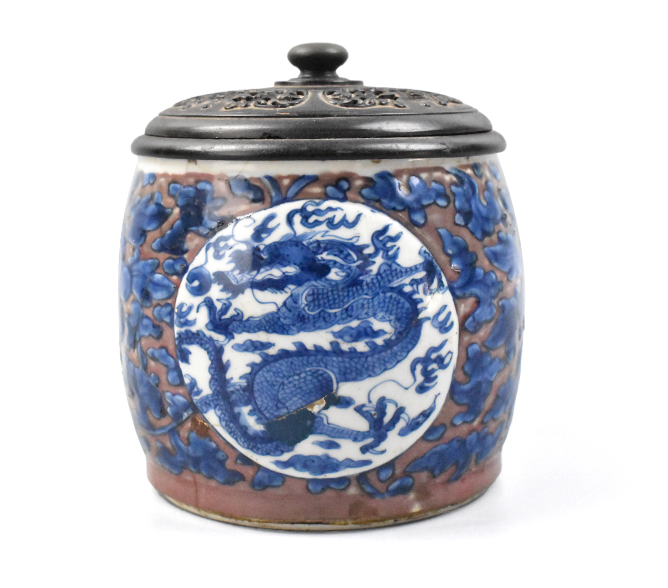 CHINESE COPPER RED & BLUE COVERED
