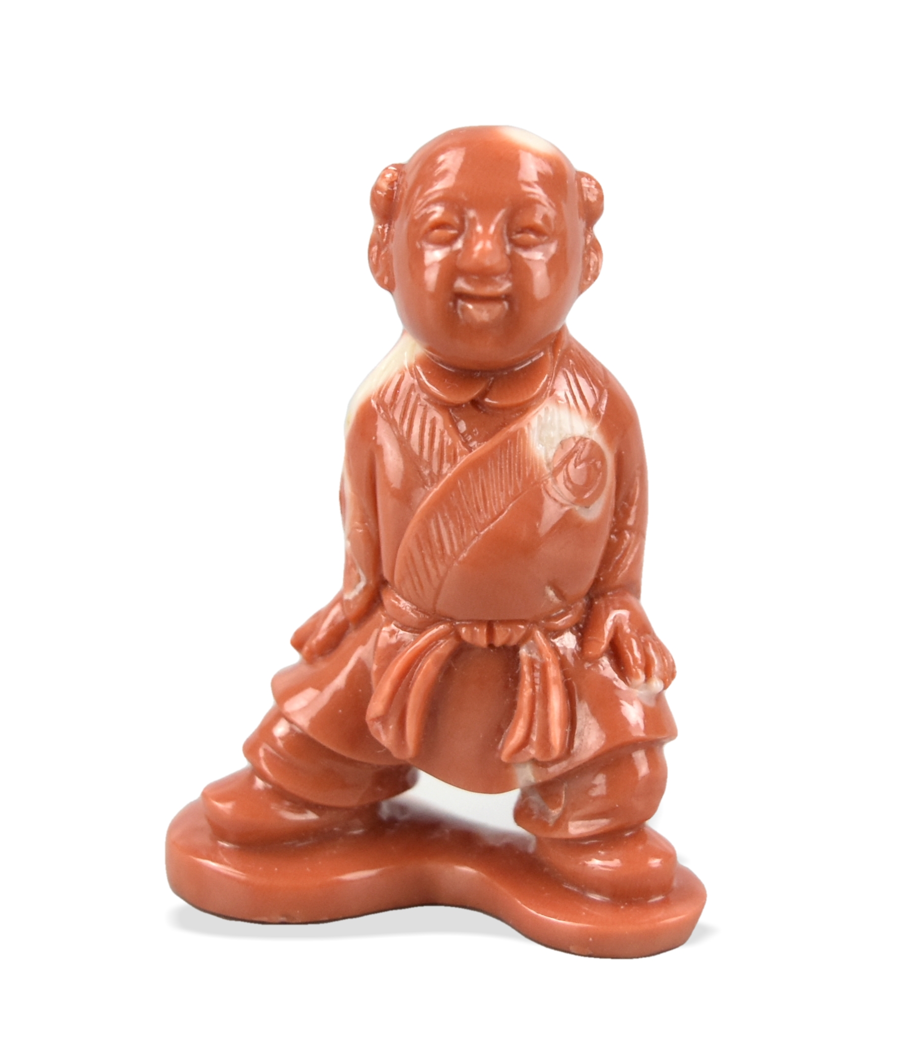 CHINESE CORAL CARVING OF BOY,