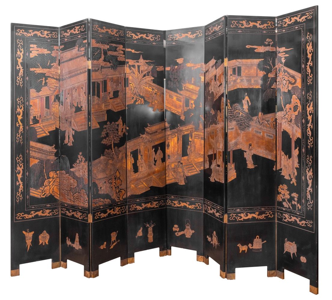 CHINESE COROMANDEL 8 PANEL SCREEN