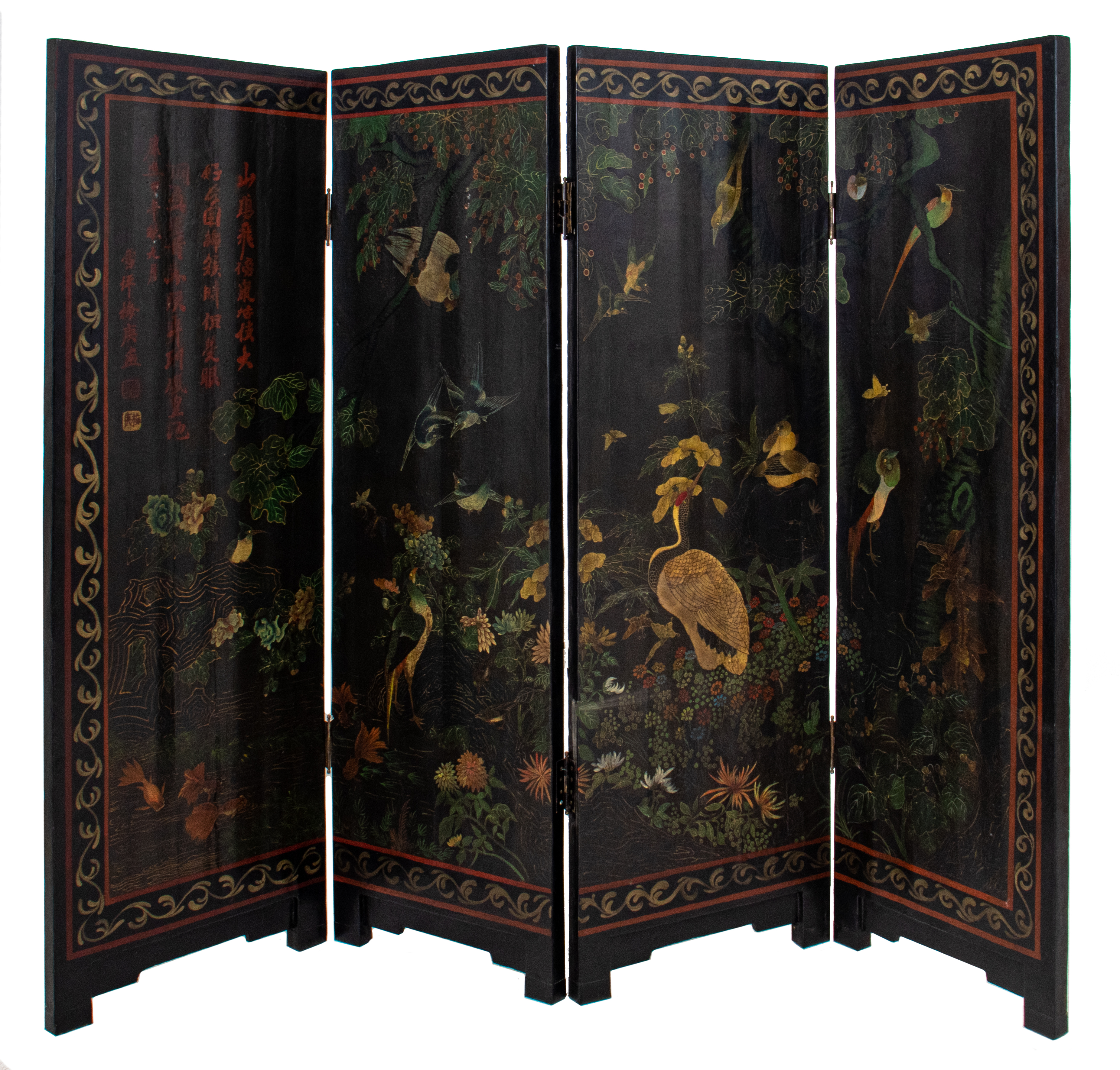 CHINESE COROMANDEL PAINTED FOUR