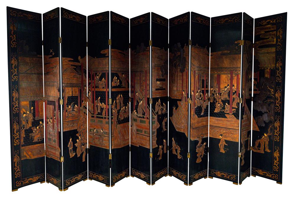 CHINESE COROMANDEL TWELVE-PANEL