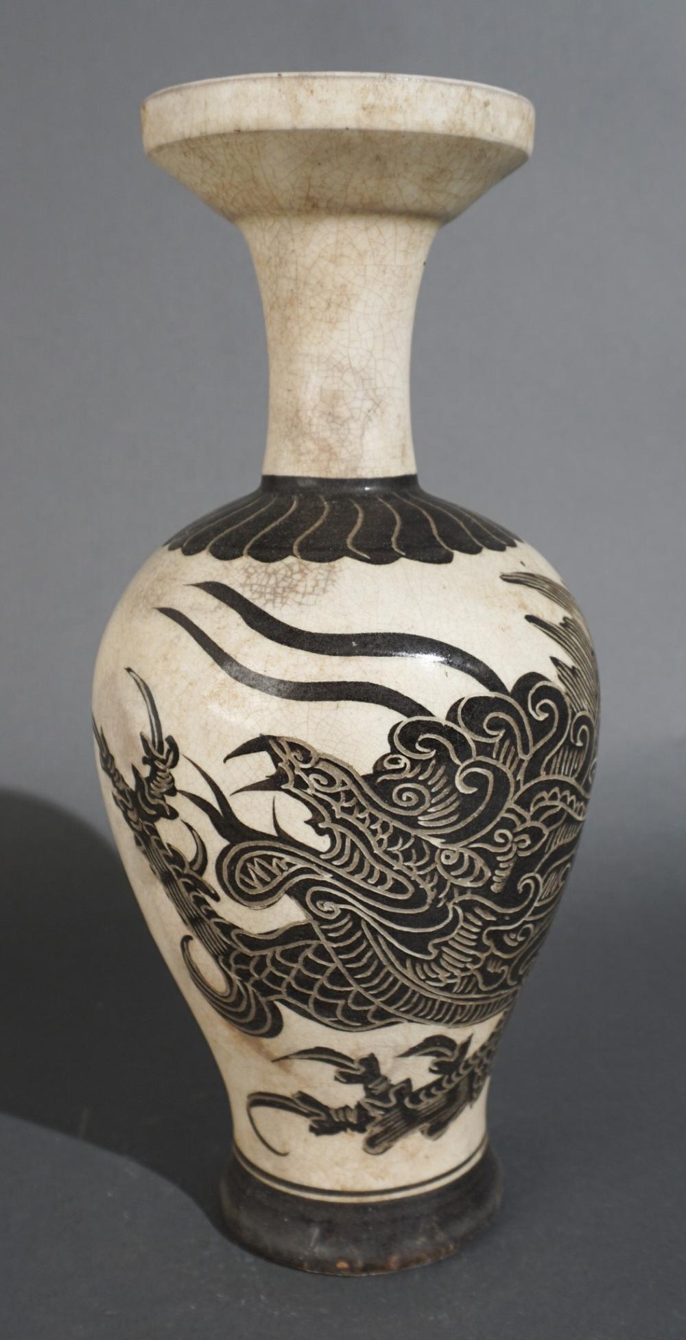 CHINESE CRACKLEWARE DRAGON VASE, H: