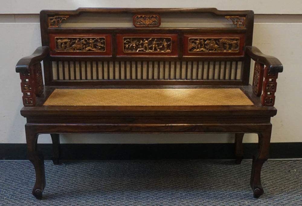 CHINESE CRAVED RED AND GILT