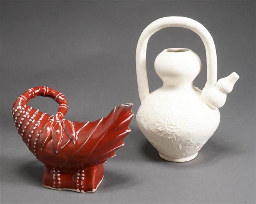CHINESE CREAM GLAZE WINE POT AND AN