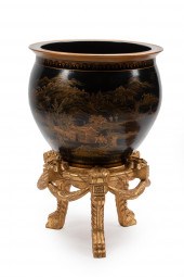 CHINESE DECORATED BLACK GLAZED