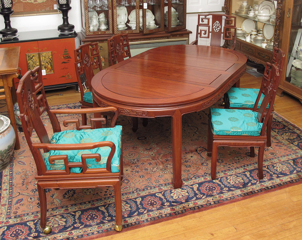 CHINESE DINING TABLE AND CHAIRS: