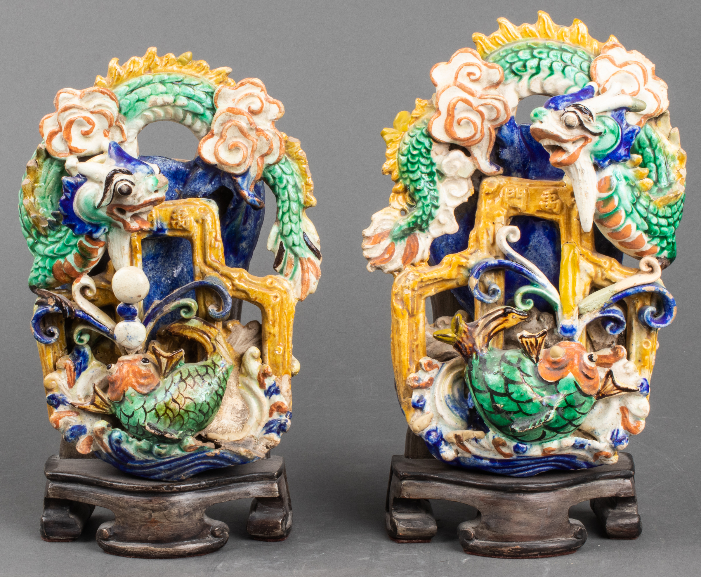 CHINESE "DRAGON & FISH" GLAZED