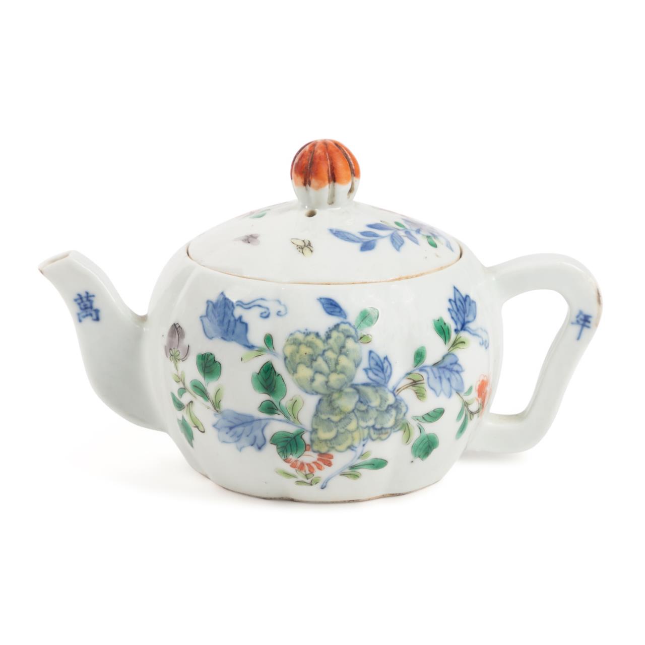 CHINESE DUCAI MELON FORM TEAPOT,