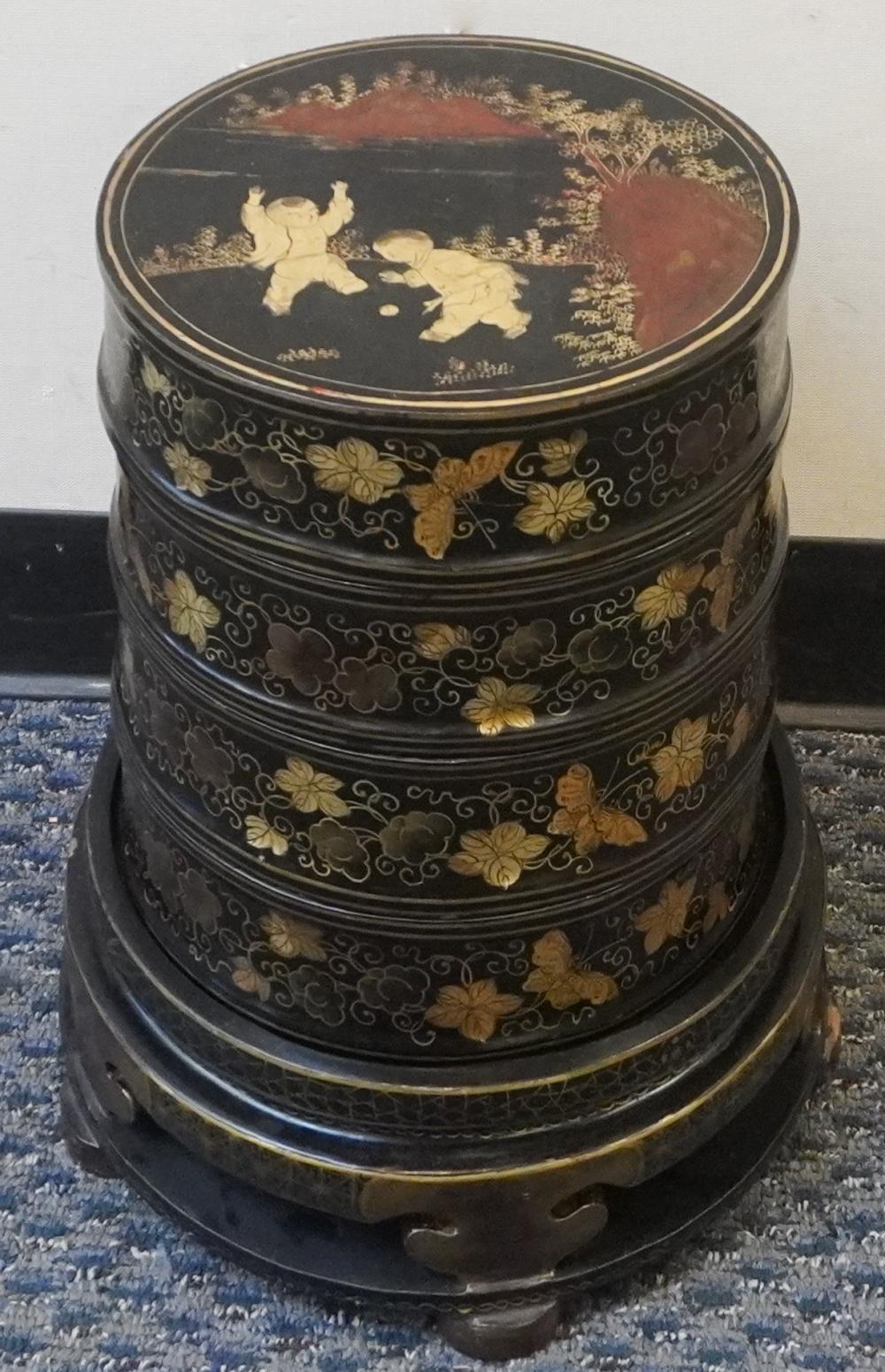 CHINESE EBONIZED AND PARTIAL GILT