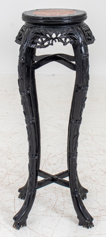 CHINESE EBONIZED MARBLE-INSET PLANT