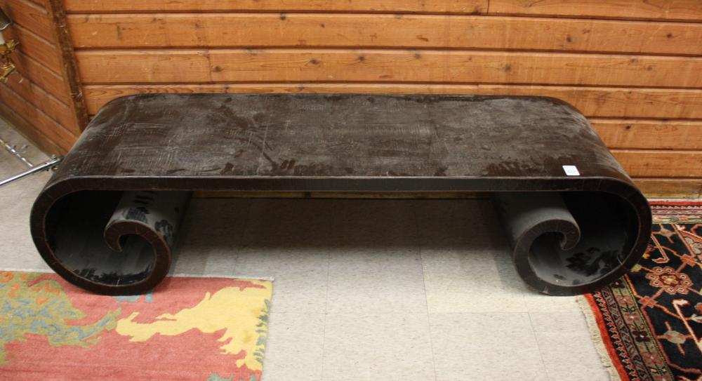 CHINESE EBONIZED WOOD SCROLL-END
