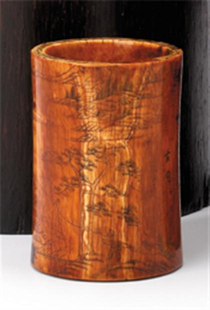 Chinese elephant ivory brush pot 