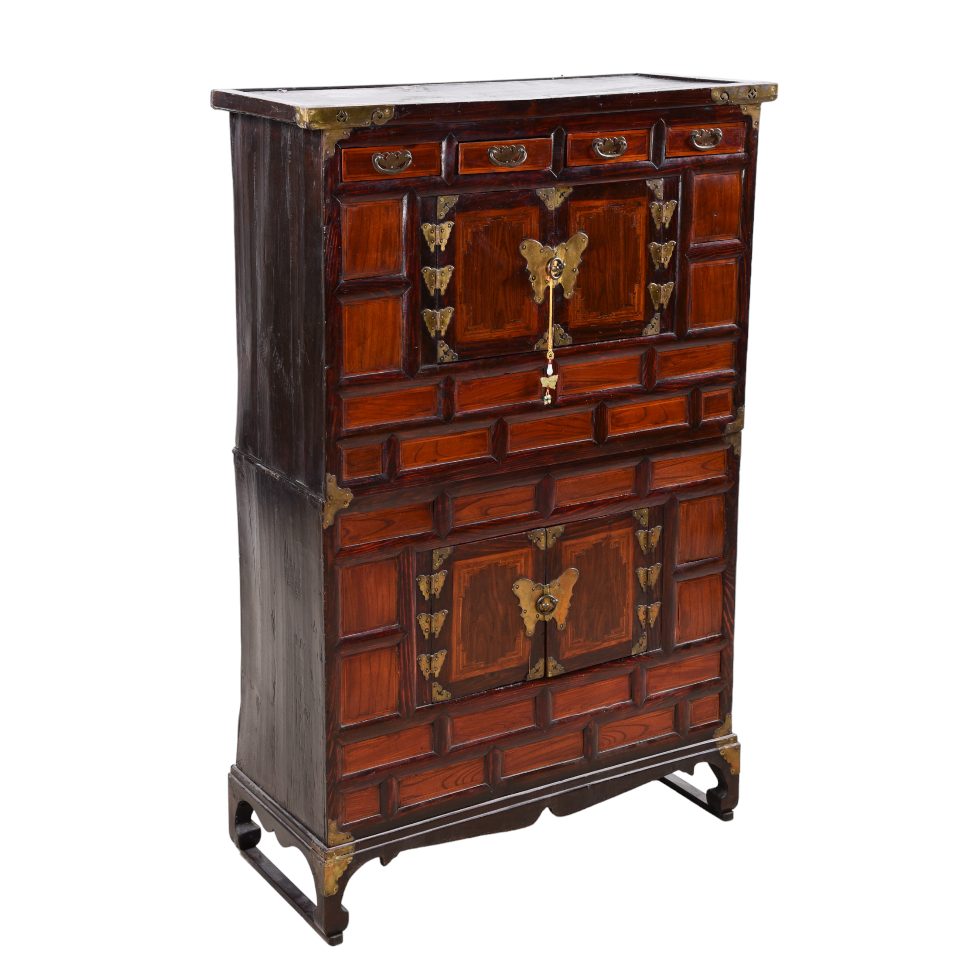 Chinese elmwood 2-pc tansu, top 4
