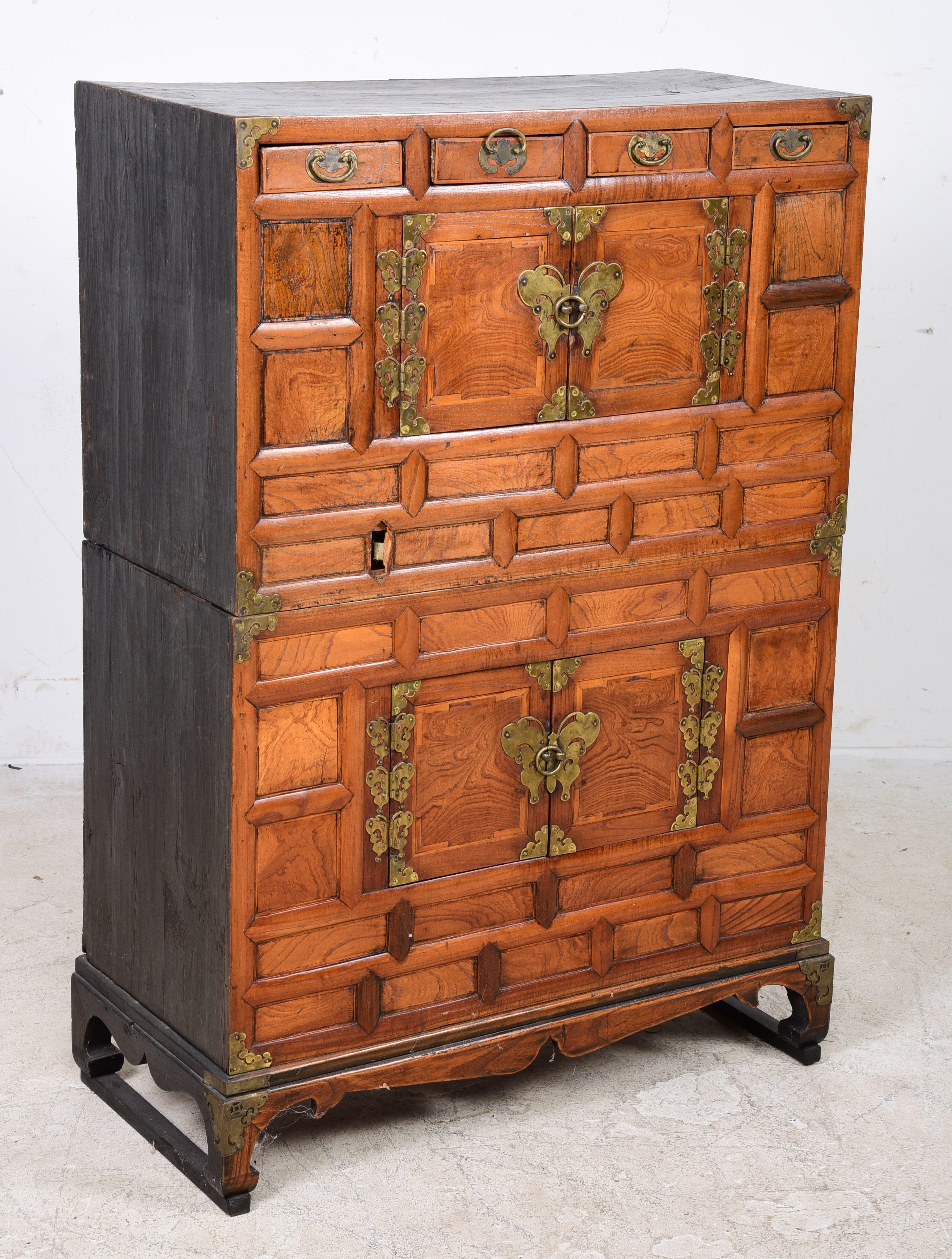 Chinese elmwood 2-pc tansu, top 4
